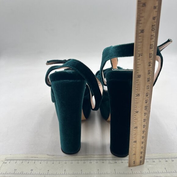 XYD Dark Green Velvet Platform Chunky High Heel Sandal Peep Toe Ankle Strap Shoe - Picture 5 of 8